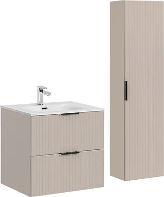 Produktbild von Waschtisch und Hängesäule 60.2cm Adriel mit 2 Schubladen, Beige