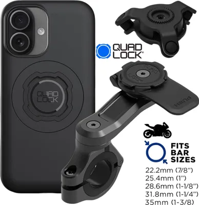 Produktbild von QUAD LOCK Motorrad Lenker Handyhalterung PRO + Vibrationsdämpfer + MAG Hülle für iPhone 16