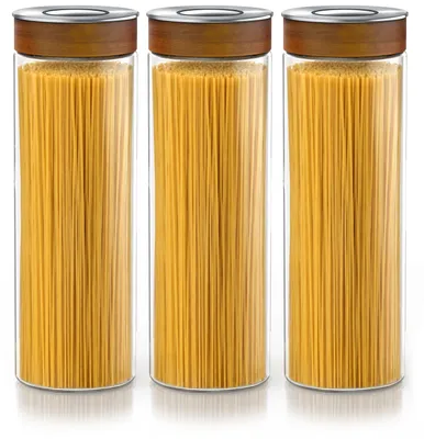 Productafbeelding van Arendo voorraadpotten, set van 3, elk 1700 ml, gemaakt van borosilicaatglas met een luchtdichte vacuüm-klikdeksel, roestvrijstalen deksel met siliconenafdichting. Voorraadcontainers, 3 stuks, transparant