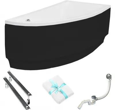 Obrázok produktu pre Aqua For You | Vaňa Besco – 140 x 70 cm – asymetrická – antibakteriálna povrchová úprava – čierny obklad – so sifónom a nožičkami