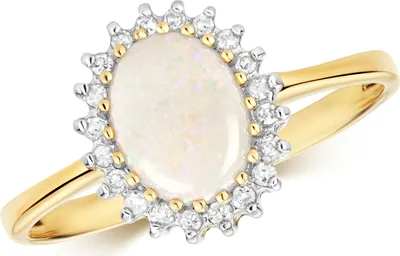 Produktbild von Funkelndes Feuer Edler 9 Karat (375) Gold Damen - Diamant Solitärring Brillant-Schliff 0.10 Karat H - PK mit Opal, 54 (17.2); TRS35602RSN