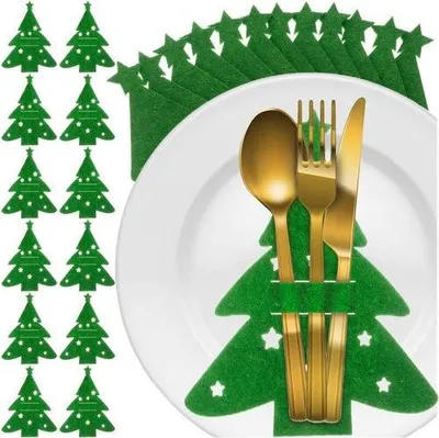 Produktbild von Besteckhalter aus Filz in Weihnachtsbaumform, 12er-Set