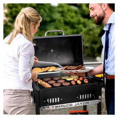 Produktbild von Holzkohlegrill mit klappbaren Seitenablagen, Smoker Standgrill mit Deckel, Thermometer, Kohlegrill Schwarz