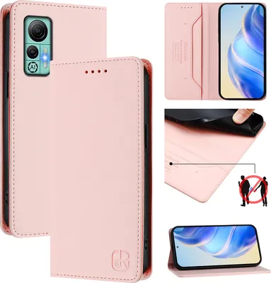 Obrázek produktu pro Kožené pouzdro pro Ulefone Note 14, flipové pouzdro s přihrádkami na karty, peněženkou a stojánkem Růžový