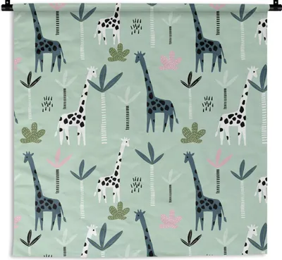 Produktbild von MuchoWow® Wandteppich Wandbehang Dschungel - Giraffe - Palme 150x150 cm Tapisserie Dekoration Wandtuch - Wohnaccessoires - Modernes