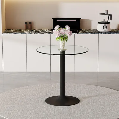 Produktbild von Runder Bar-Tisch 89 cm, gehärtetes Glas, schwarzes Design, minimalistisch