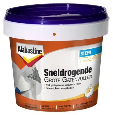 Productafbeelding van Alabastine, Grote gatvuller, Lichtgrijs, 1 kg, Verwerkingstemperatuur: 5 °C, Droogtijd: 24 uur, Maximale laagdikte: 5 cm, Maximale diepte: 10 cm, Geschikt voor plamuurwerk
