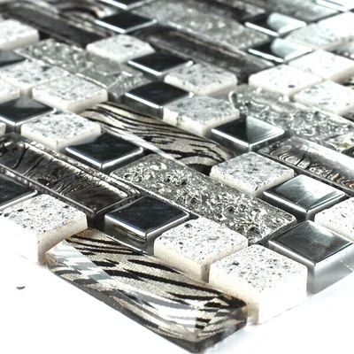 Produktbild von Mosaikfliesen Glas Metall Quarzkomposit Silber