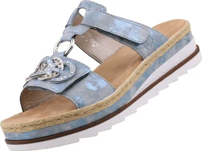 Produktbild von Rieker V7986-12 Damen Plateau Pantoletten Keilabsatz Clogs, Größe:39 EU, Farbe:Blau