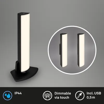Zdjęcie produktu dla Lampa stołowa LED BRILONER, ściemniana, IP44, czarna, 14,5 x 9,5 x 30 cm
