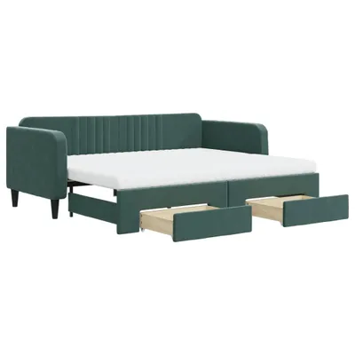 Produktbild von vidaXL Tagesbett Ausziehbar mit Schubladen Dunkelgrün 90x200 cm Samt