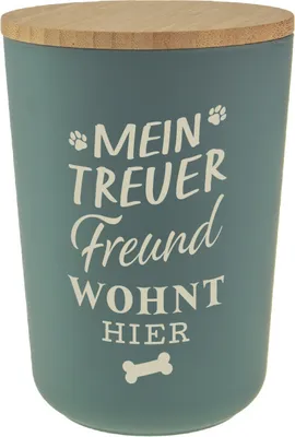 Produktbild von Personalisierte Futterdose, Vorratsdose zur Aufbewahrung m.Holzdeckel u. Silikondichtung f.Katzen u. Hunde Accessoires - Leckerlidose Mein treuer