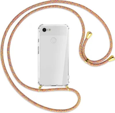 Produktbild von Handykette Backcover-Schutzhülle mit Band (Metall goldfarben) für Google Pixel 3 XL - Rainbow