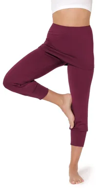 Image de Bellivalini Leggings femme pantalon de yoga avec jupe pantalon 3/4 BLV50-276 (rouge vin, XXL)