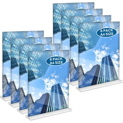 Immagine prodotto di 8 supporti in acrilico formato A4 per tavolo, ideali per menù e foto, perfetti per ristoranti e uffici
