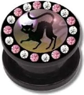 Produktbild von Ohr Flesh Acryl Tunnel Piercing Screw On Katze Stern Mit Bunten Kristallen - 8mm
