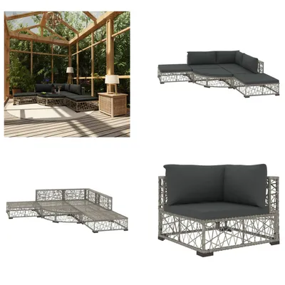 Produktbild von vidaXL 6 tlg. Garten Lounge Set mit Kissen Poly Rattan Grau - Garten-Lounge-Set - Garten-Lounge-Sets - Gartensofa - Gartensofas