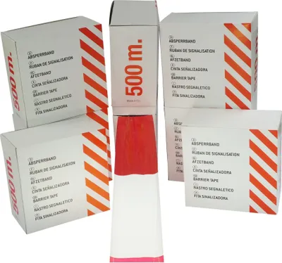 Produktbild von Folien-Absperrband rot-weiß geblockt 500 m x 80mm Abrollbox