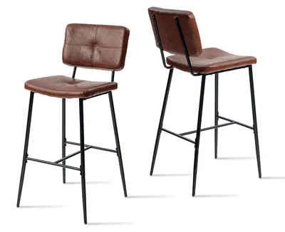 Productafbeelding van Barstoel - Kruk - Barkruk - Keukenstoel - Bistrostoel - PolyurethanBekleding Bruin - Metalen Poten - 53x46,5x104 cm