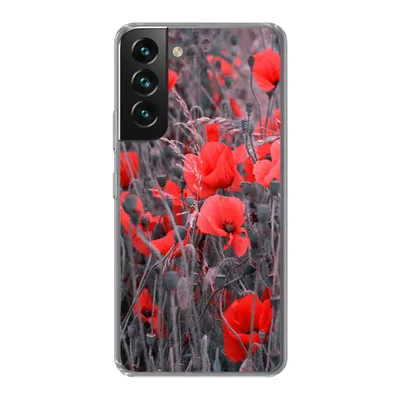 Produktbild von MuchoWow® Handyhülle Schutzhülle Hülle für Samsung Galaxy S22 Rote Mohnblumen in einem Schwarz-Weiß-Bild Silikon Softcase Handy Hülle - Mobiltelefonhülle