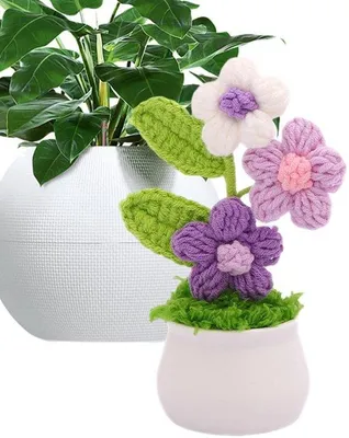 Productafbeelding van Gehaakte Bloempot - Kleurrijke Decoratie - 15x7x15 cm