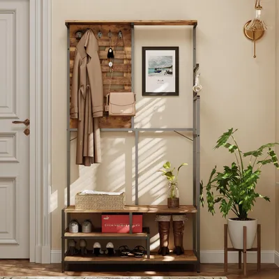 Immagine prodotto di ARMADIO LOFT PER L'INGRESSO – APPENDIABITI DA TERRA CON SEDUTA E RIPIANI PER LE SCARPE 100 cm