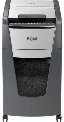 Image de REXEL Destructeur de papier Rexel Optimum Auto+ 300M Déchiquetage par micro-coupe 55 dB 23 cm Noir, Gris