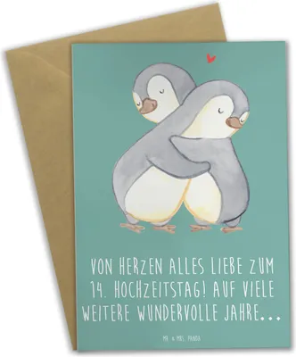 Produktbild von Mr. & Mrs. Panda Grußkarte 14. Hochzeitstag Elfenbeinhochzeit - Meeresbrise - Geschenk, Geschenke, einladungskarten, weihnachtskarten, hochzeitskarten, Meilenstein feiern