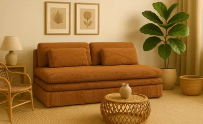 Zdjęcie produktu dla Sofa z funkcją spania i przechowywania OLIA, tkanina Poso, Musztardowy