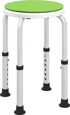 Image de HOMCOM Tabouret de douche siège de douche tabouret de bain hauteur réglable 35,5-48,5 cm pivotant à 360° chaise de douche en aluminium et pied à caoutchouc TPR antidérapant max. 135 kg blanc et vert