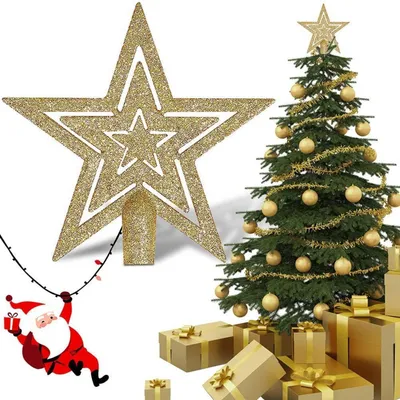 Immagine prodotto di Punta per albero di Natale, forma a stella, oro, glitter, 19 cm