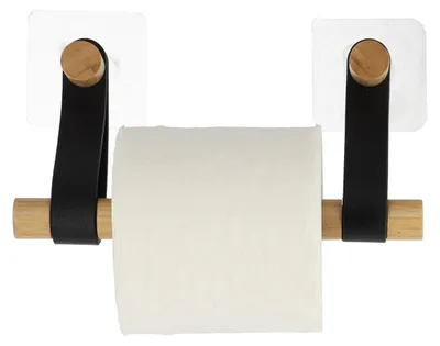 Zdjęcie produktu dla Uchwyt na papier toaletowy ścienny – samoprzylepny – czarny – bambus/ – bez wiercenia