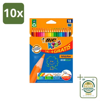 Productafbeelding van 10 x BIC Kids Evolution kleurpotloden - 18 verschillende kleuren - Voordeelverpakking - 10 stuks