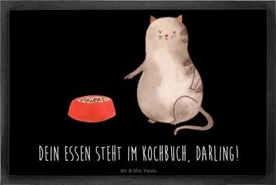 Produktbild von Mr. & Mrs. Panda Bodenvorleger Katze Fressen 40 x 60 cm - Schwarz - Geschenk, fußmatte, Türmatte, Fussmatte, Schmutzmatte, Schmutzfangmatte, Gummimatte