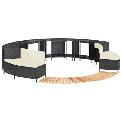 Produktbild von Whirlpool-Umrandung Schwarz Poly-Rattan und Massivholz Akazie