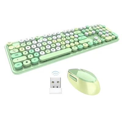 Obrázek produktu pro Mofii bezdrátová retro punková sada klávesnice a myši, 2,4 G bezdrátová/104 kláves/ergonomický design/USB plug-and-play, zelená barva