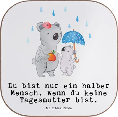 Produktbild von Mr. & Mrs. Panda Untersetzer Glas Tagesmutter Herz - Weiß - Geschenk, gläseruntersetzer, Design, Gläser, Coaster, für