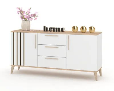 Produktbild von Große Kommode mit Schubladen Fernsehschrank HANA 3S Sonoma Eiche/Weiß Matt 150cm