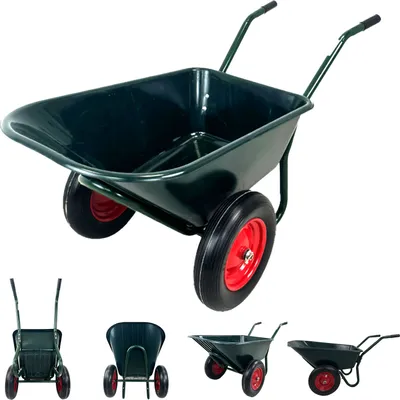 Produktbild von 2 Rad Schubkarre 100l 160 kg Gartenkarre mit Vollgummi Rädern und Kunstoffwanne