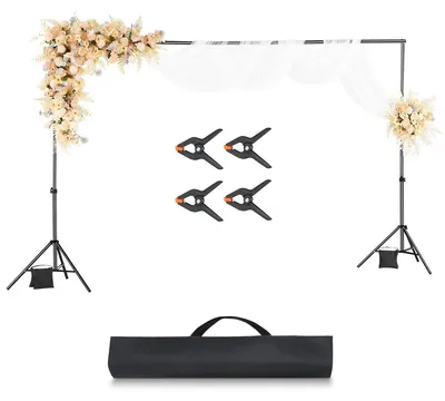 Produktbild von VEVOR Hintergrundständer, 10 x 10 ft verstellbarer Fotohintergrundständer-Kit, tragbarer Hintergrundständer mit 4 Querträgern, robuster Projektorleinwandständer, für Hochzeit, Foto-Video-Studio & Party, Doppelstativ-c, 198x300 cm