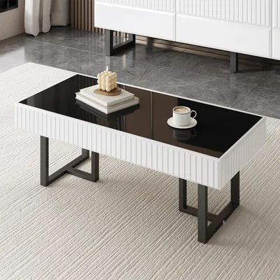 Produktbild von Couchtisch in Schwarz-Weiß Wohnzimmertisch Beistelltisch 110 L x 50.5 B x 41 H(cm)
