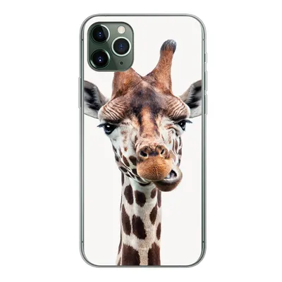 Produktbild von MuchoWow® Handyhülle Schutzhülle Hülle für iPhone 11 Pro Max Jungen - Giraffe - Tiere - Kopf - Porträt - Kind - Mädchen Silikon Softcase Handy Hülle - Schutz