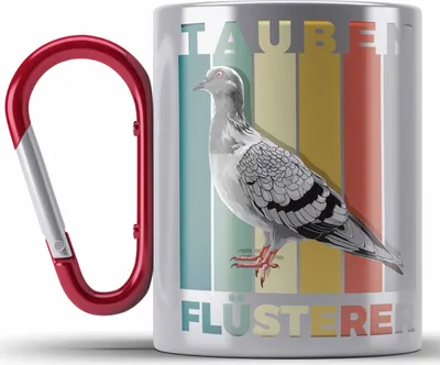 Produktbild von Trendation - Taubenzüchter Geschenk Zaubenzucht Zubehör Tauben Edelstahl Tasse Karabiner Lustiger Spruch Taubenflüsterer Becher (Rot)