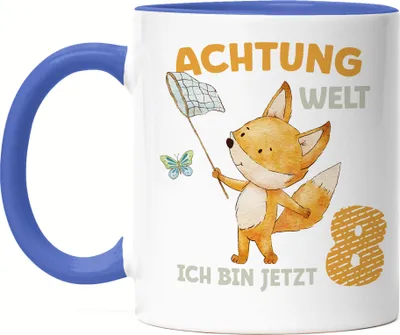 Produktbild von Achtung Welt Ich Bin Jetzt Acht Tasse Blau 8. Geburtstag 8 Jahre  Geburtstagskind Herzlichen Glückwunsch Feiern
