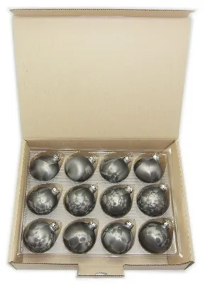 Produktbild von JACK 12x Glas Eislack Christbaumkugeln 6cm Thüringer Weihnachtskugeln Kugeln, Farbe:Anthrazit Eislack