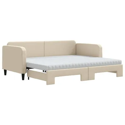 Zdjęcie produktu dla vidaXL Rozkładane łóżko dzienne z materacem kremowe 90x200 cm tkanina