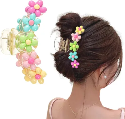 Produktbild von Bunte Haarspange, große Boho-Haarnadel, Pastellblumen