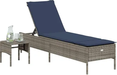 Produktbild von vidaXL Sonnenliege mit Tisch und Kissen Grau Poly Rattan
