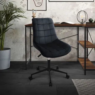 Obrázok produktu pre Kancelárska stolička ML-Design, čierna, zamatová, s kovovou konštrukciou, čalúnená stolička s operadlom, výškovo nastaviteľná, otočná o 360°, ergonomická, vhodná do domácej kancelárie/kancelárie