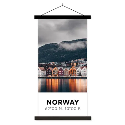 Produktbild von MuchoWow® Textilposter Norwegen - Skandinavien - Bergen - Winter 60x120 cm mit schwarzem Rahmen - Magnete